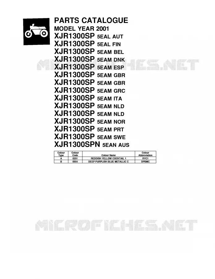 * CATALOG PREFACE * Yamaha MOTO 1300 2001 XJR  XJR1300SPN