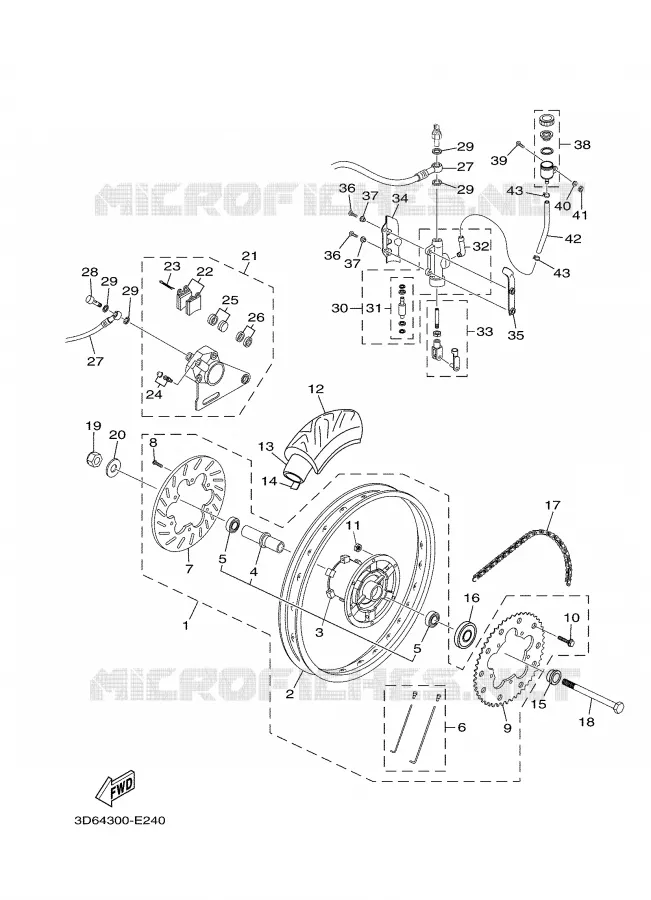 ROUE ARRIERE / SYSTÈME DE FREIN Yamaha MOTO 125 2006 XTX  XT125X