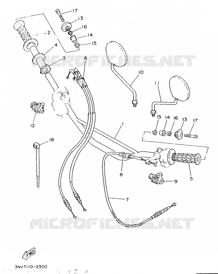 GUIDON ET CABLES Yamaha MOTO 350 1996 XT  XT350H