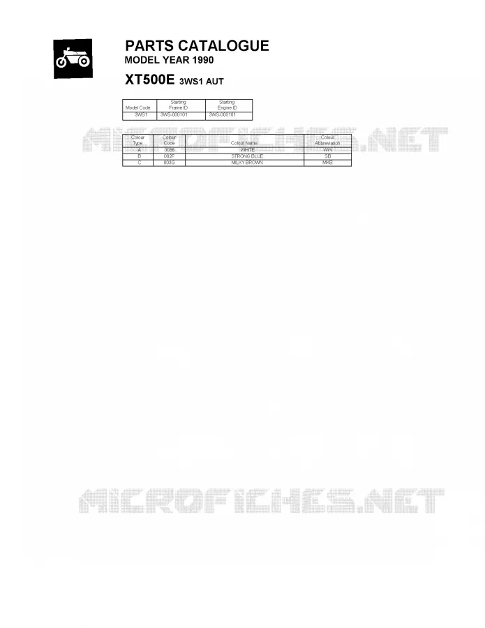 * CATALOG PREFACE * Yamaha MOTO 500 1990 XTE  XT500E