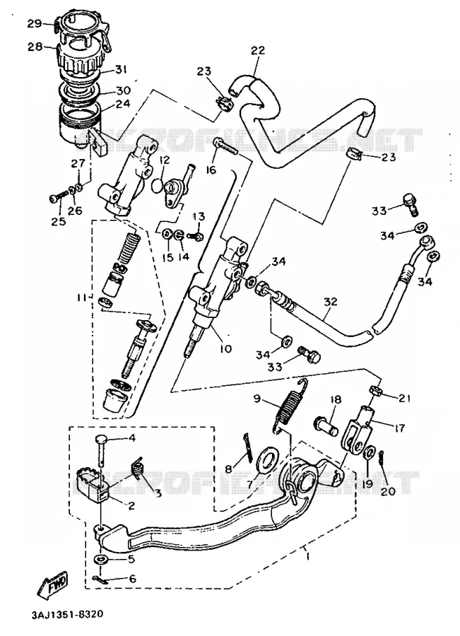 MAITRE CYLINDRE DE FREIN ARRIERE Yamaha MOTO 500 1988 XTZ  XT500Z