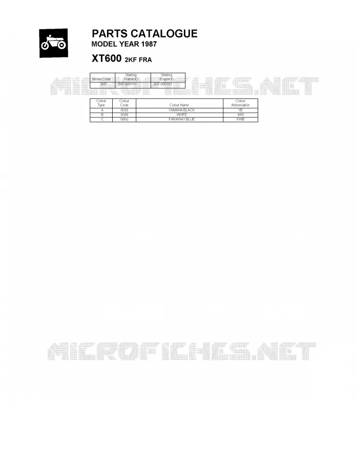 * CATALOG PREFACE * Yamaha MOTO 600 1987 XT  XT600