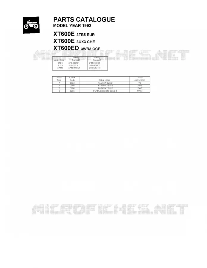 * CATALOG PREFACE * Yamaha MOTO 600 1992 XTE  XT600E