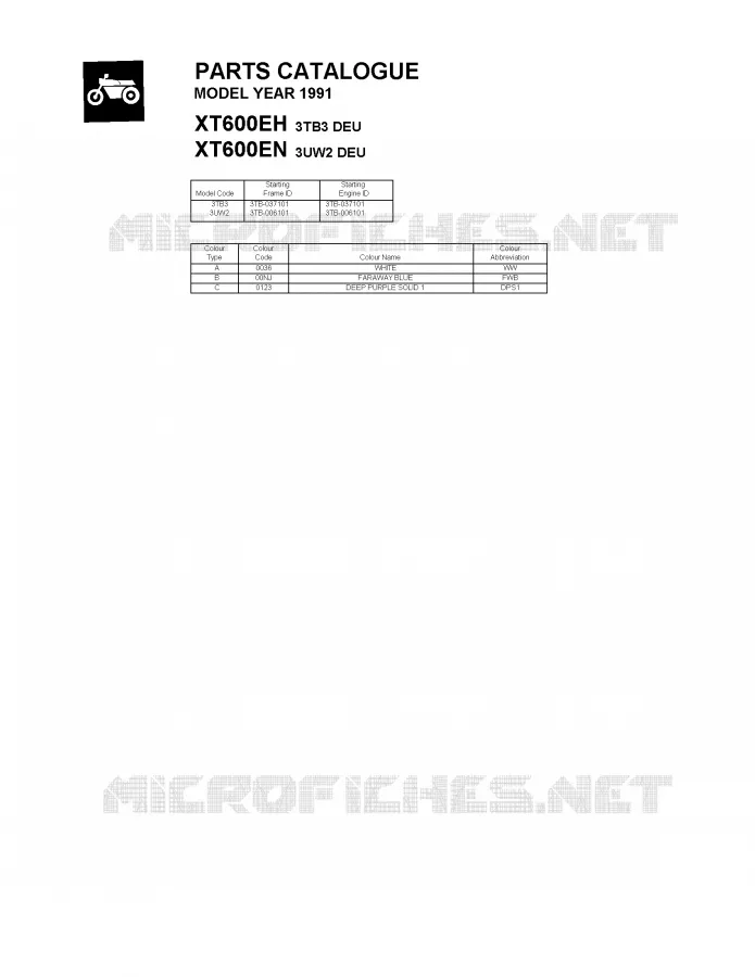 * CATALOG PREFACE * Yamaha MOTO 600 1991 XTE  XT600EH