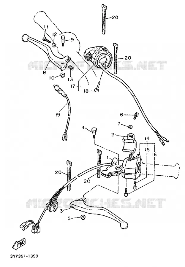 COMMODO / LEVIER Yamaha MOTO 600 1993 XT  XT600KN (20KW)