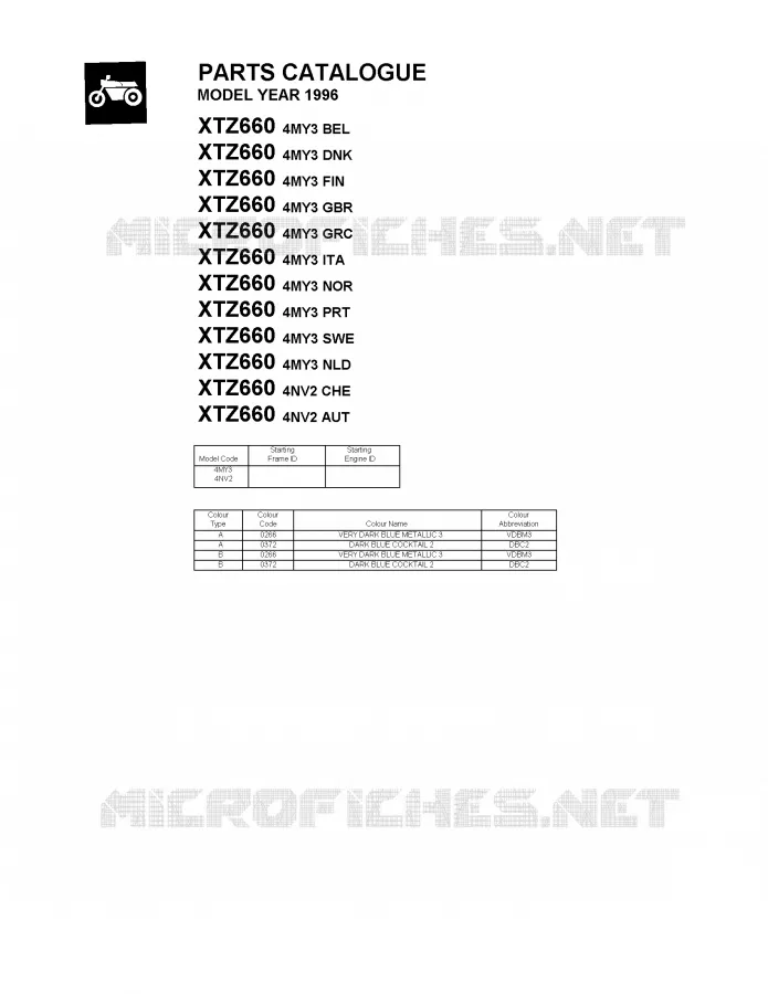 * CATALOG PREFACE * Yamaha MOTO 660 1996 TENERE  XTZ660