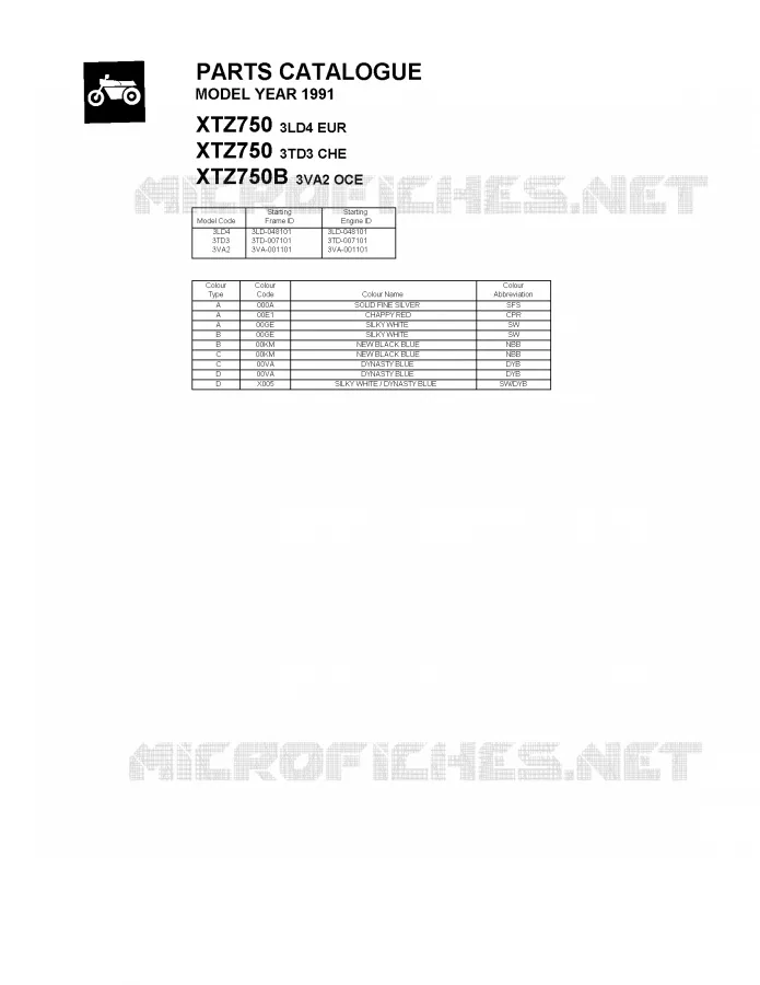 * CATALOG PREFACE * Yamaha MOTO 750 1991 SUPERTENERE  XTZ750B