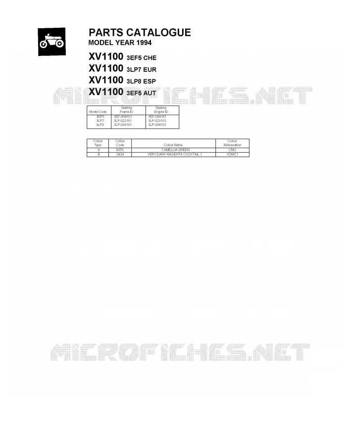 * CATALOG PREFACE * Yamaha MOTO 1100 1994 VIRAGO  XV1100