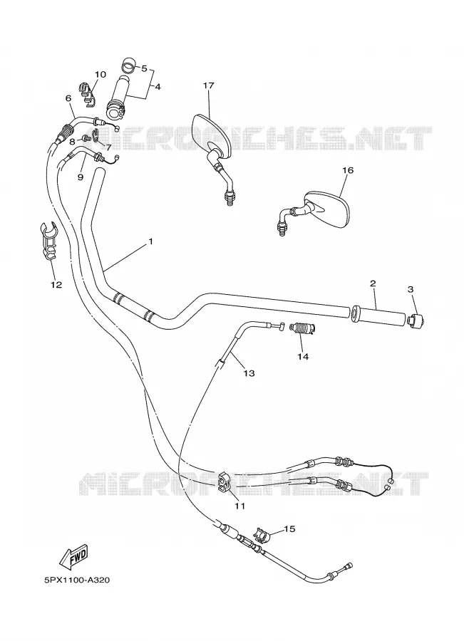 GUIDON ET CABLES Yamaha MOTO 1700 2004 ROADSTAR WARRIOR  XV17PCS