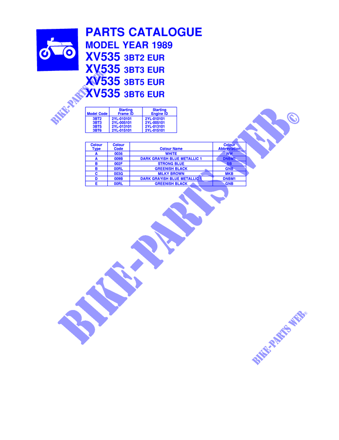 * CATALOG PREFACE * pour Yamaha XV535 de 1989
