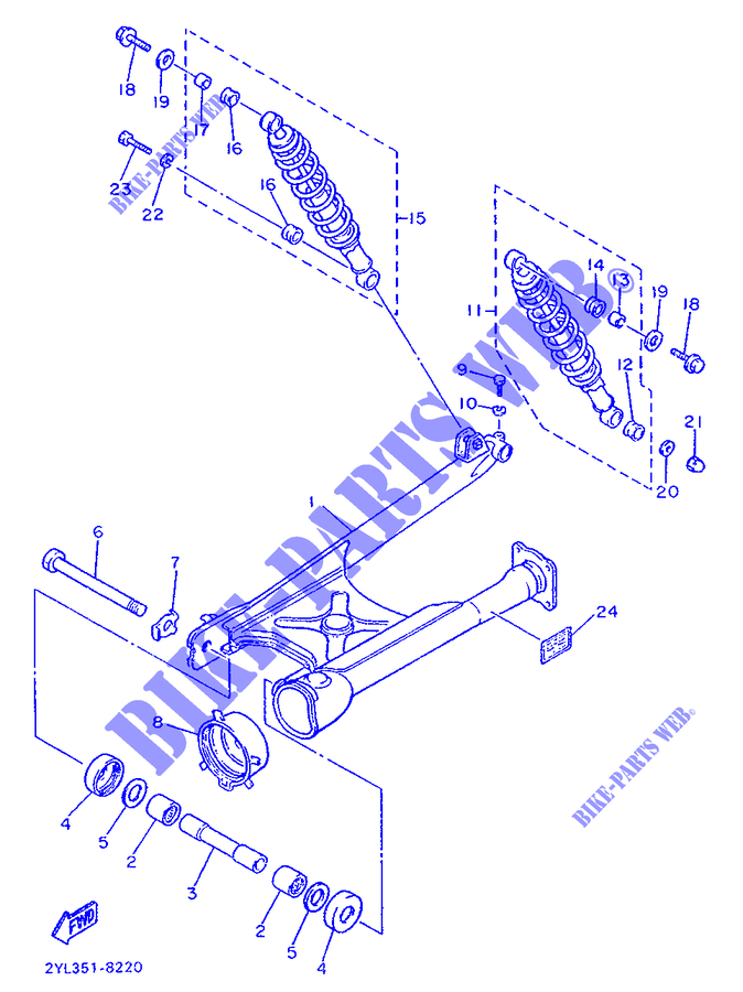 AMORTISSEUR ARRIERE / BRAS OSCILLANT pour Yamaha XV535H de 1989