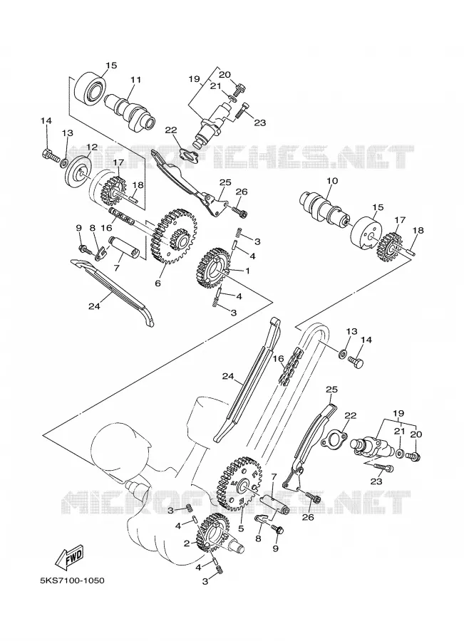ARBRE A CAMES / CHAINE DE DISTRIBUTION Yamaha MOTO 1100 2006 DRAGSTAR  XVS1100A