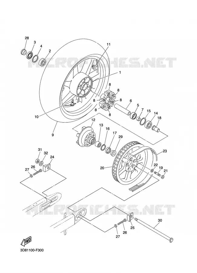 ROUE ARRIERE Yamaha MOTO 1300 2007 MIDNIGHT STAR  XVS1300A