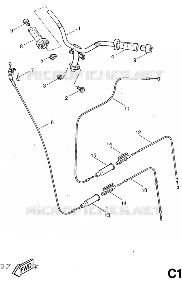 GUIDON ET CABLES Yamaha SCOOTER 50 1997 AEROX  YQ50