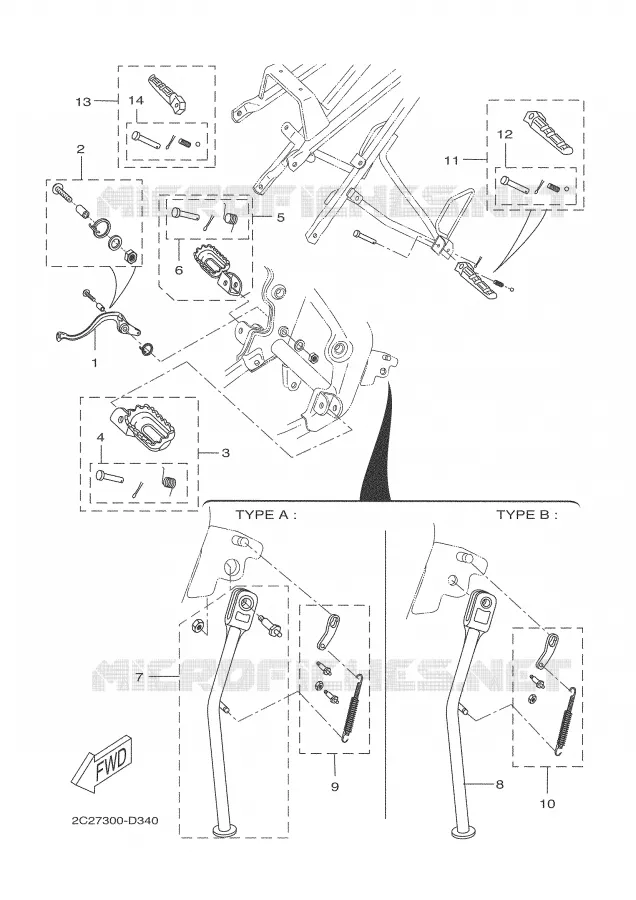 BEQUILLE / REPOSE PIEDS Yamaha MOTO 50 2005 DT50R  DT50RSM