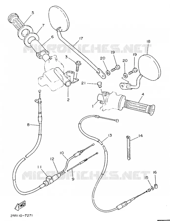 GUIDON ET CABLES Yamaha MOTO 50 1987 MINIMOTO  YSR50