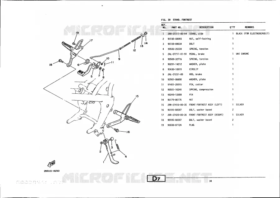 SUPPORT / REPOSE PIEDS Yamaha MOTO 80 1988 MINIMOTO  YSR80
