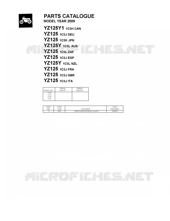 * CATALOG PREFACE * Yamaha MOTO 125 2009 YZ  YZ125