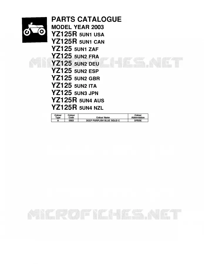 * CATALOG PREFACE * Yamaha MOTO 125 2003 YZ  YZ125R
