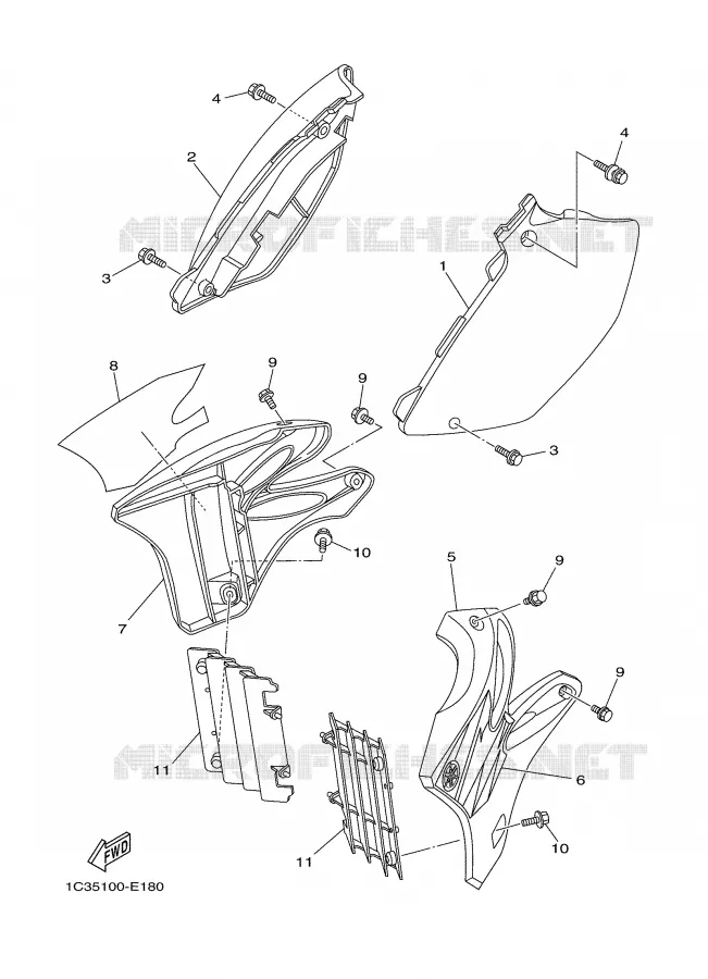 COUVERCLE LATERAL Yamaha MOTO 125 2006 YZ  YZ125V