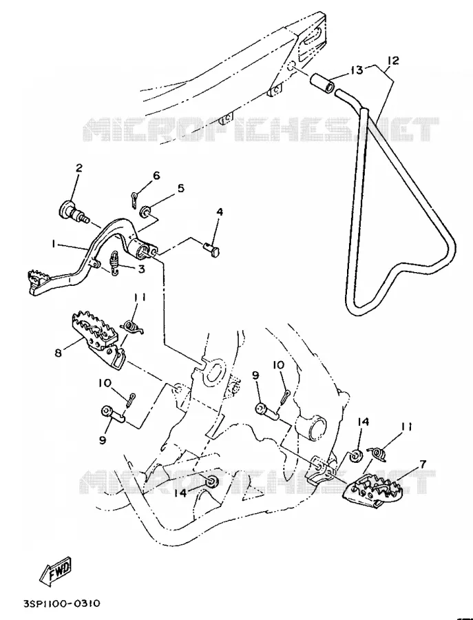 SUPPORT / REPOSE PIEDS Yamaha MOTO 250 1990 YZ  YZ250