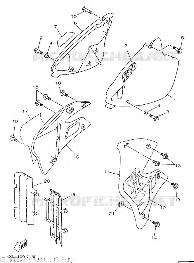 COUVERCLE LATERAL Yamaha MOTO 250 1997 YZ  YZ250