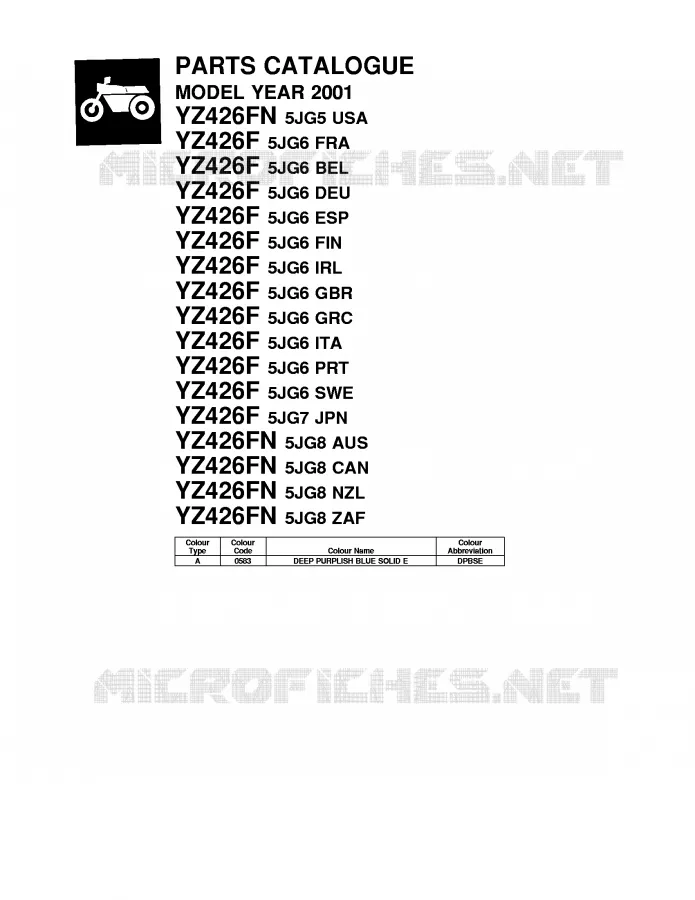 * CATALOG PREFACE * Yamaha MOTO 426 2001 YZF  YZ426FN