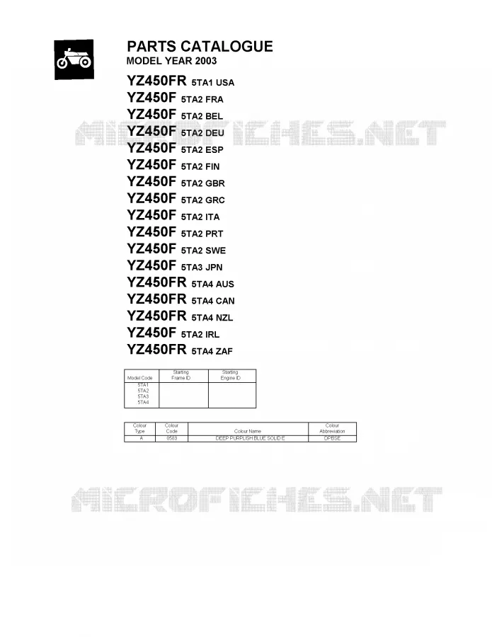 * CATALOG PREFACE * Yamaha MOTO 450 2003 YZF  YZ450F