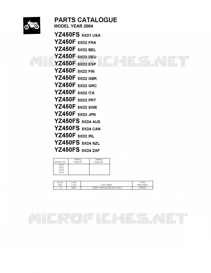 * CATALOG PREFACE * Yamaha MOTO 450 2004 YZF  YZ450F