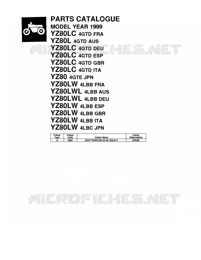 * CATALOG PREFACE * Yamaha MOTO 80 1999 YZ  YZ80L