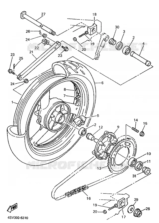 ROUE ARRIERE Yamaha MOTO 1000 1996 THUNDERACE  YZF1000R