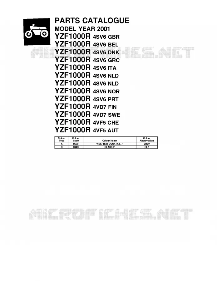 * CATALOG PREFACE * Yamaha MOTO 1000 2001 THUNDERACE  YZF1000R